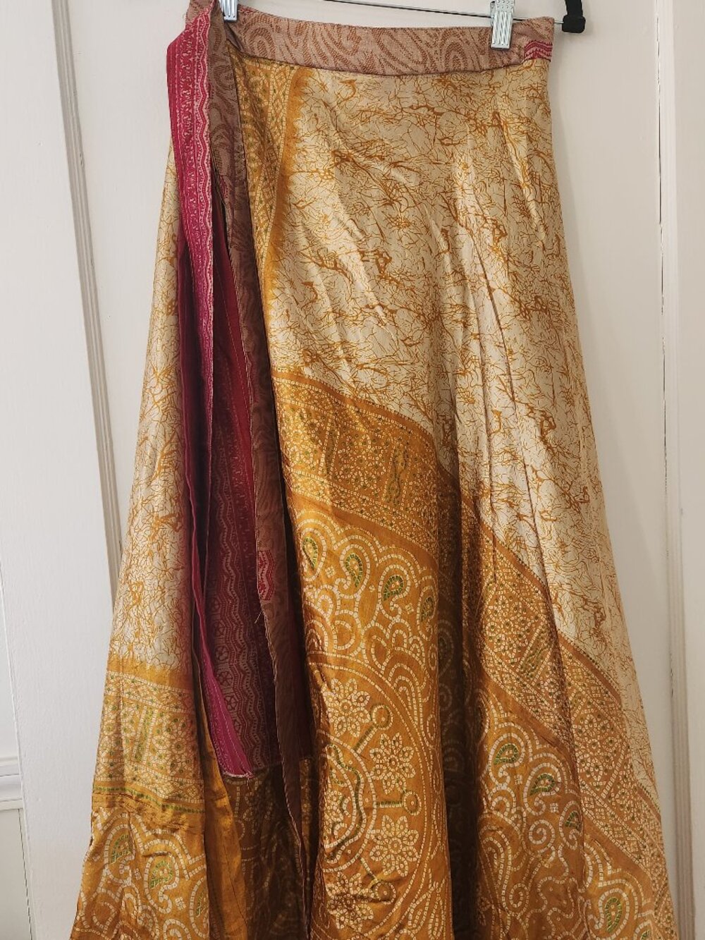 Darn Good Yarn Reversible Wrap Skirt One Size Boho Paisley Batik Maxi Skirt